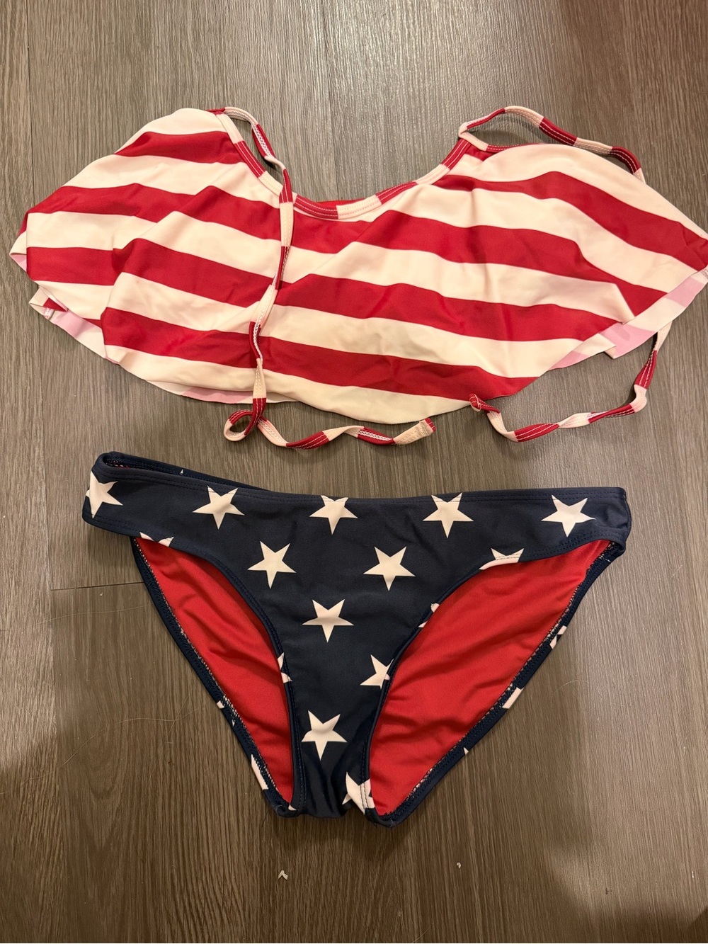 Forever 21 Two-Piece Stars & Stripes Swim Set - Red, White & Blue